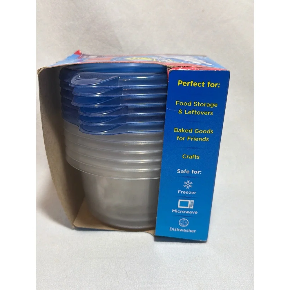 Ziploc SmartSnap Seal XS Bowl 1 Cup 8oz Food Storage Containers 6 Count Blue Lid